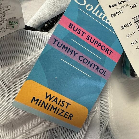 New Swim Solutions Off Shoulder Swimsuit Tropical Multi Slimming Size 14 - Picture 11 of 11